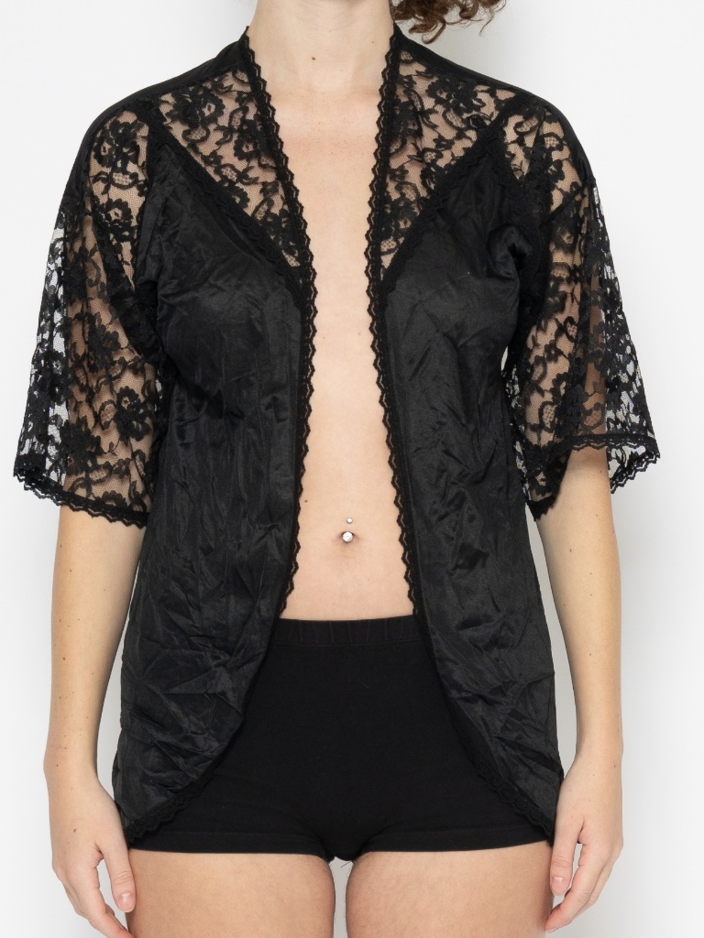 Vintage black lingerie cardigan lace panels size medium delicates